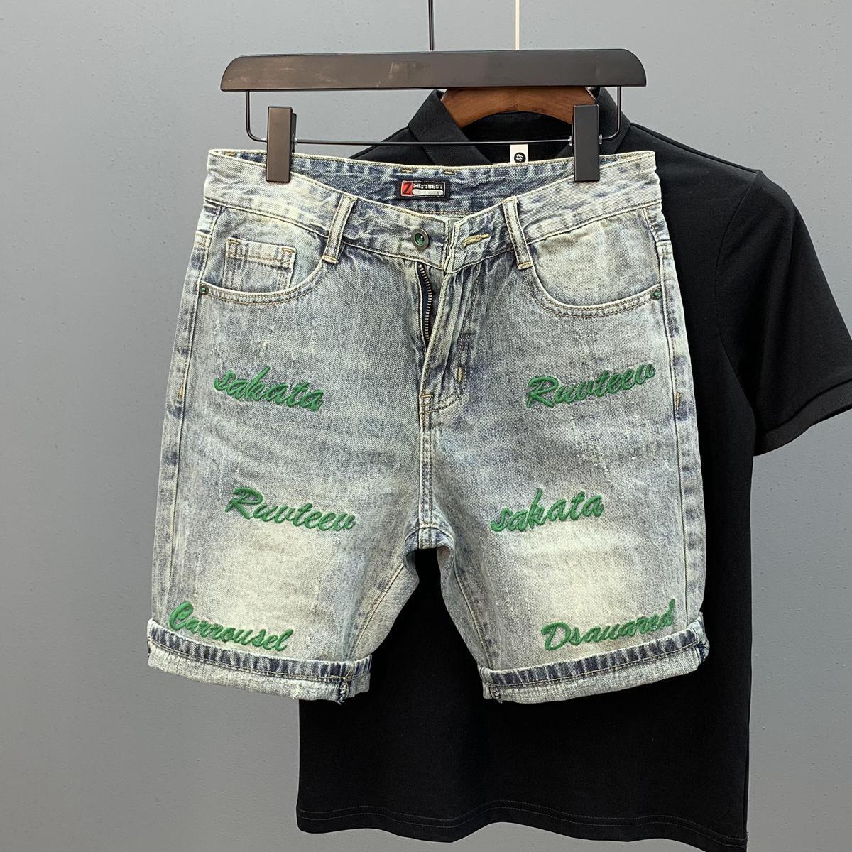 Streetwear Brand Jorts - Pantaloncini di jeans slim ricamati con