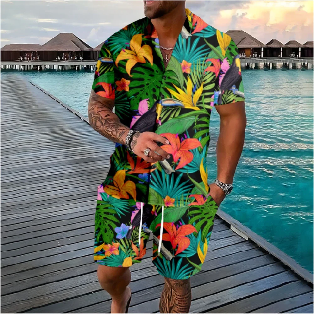Streetwear Brand Tracksuit - Camicie con bottoni floreali con palme